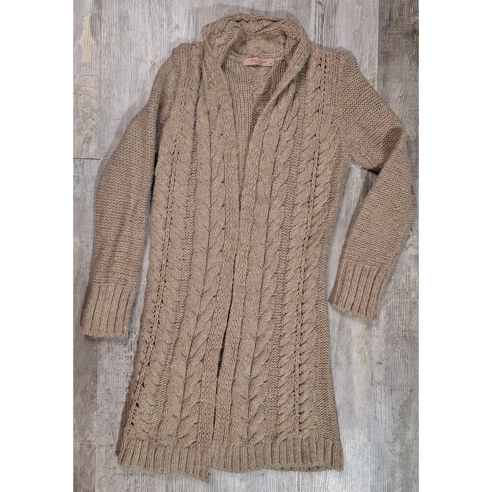Elsamanda Italy Cardigan Long Cable Sweater S Beige Alpaca Wool Chunky Knit